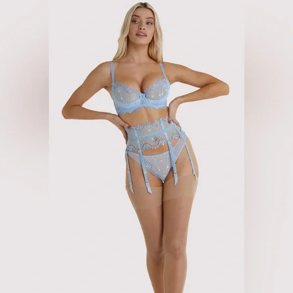 NWT Journelle Dita Von Teese Vedette Underwire Lace Sheer Bra Ice Blue 32D - Picture 5 of 13